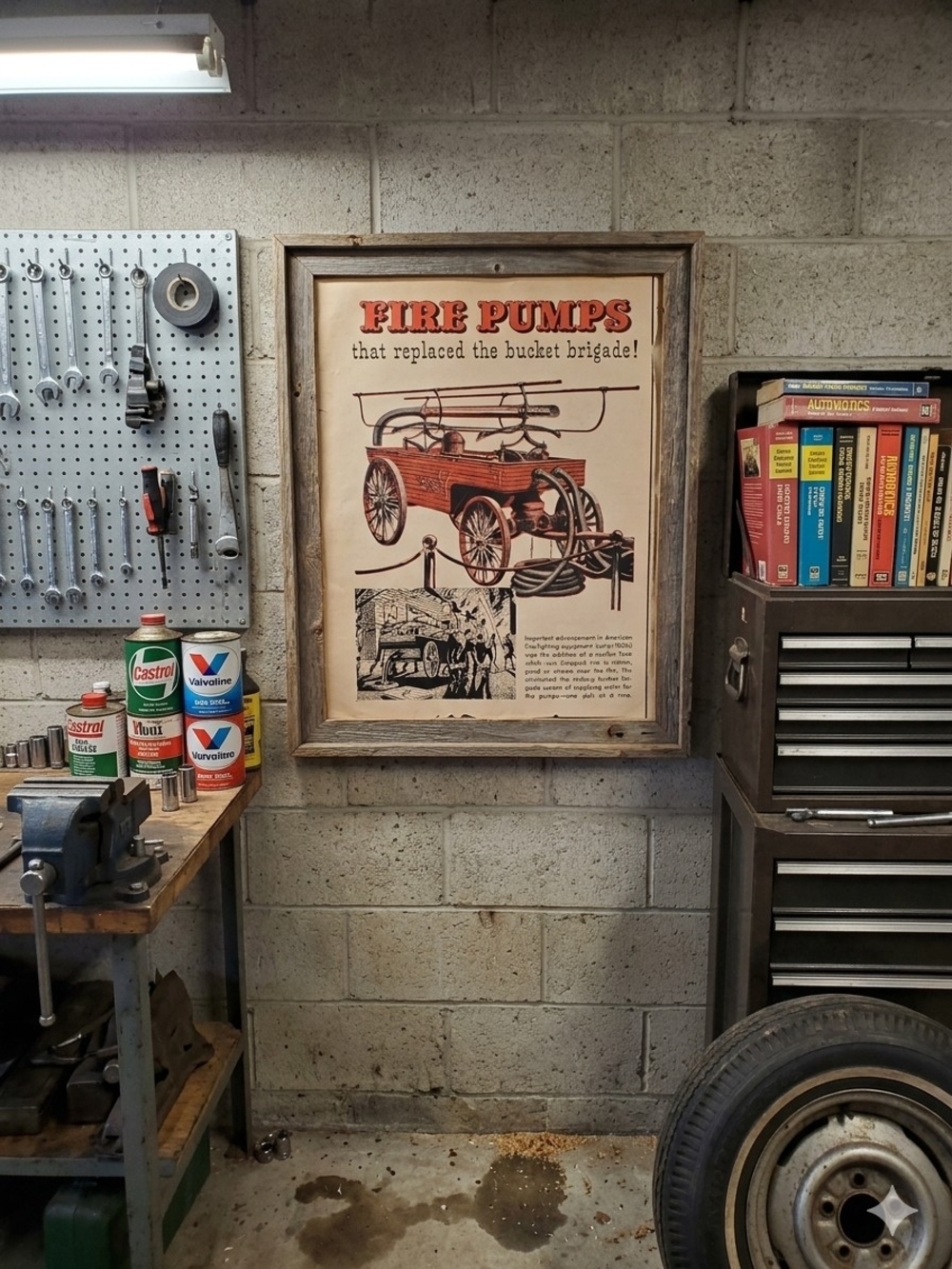 Illustration Of a 19th-century American hand-drawn pumper fire engine